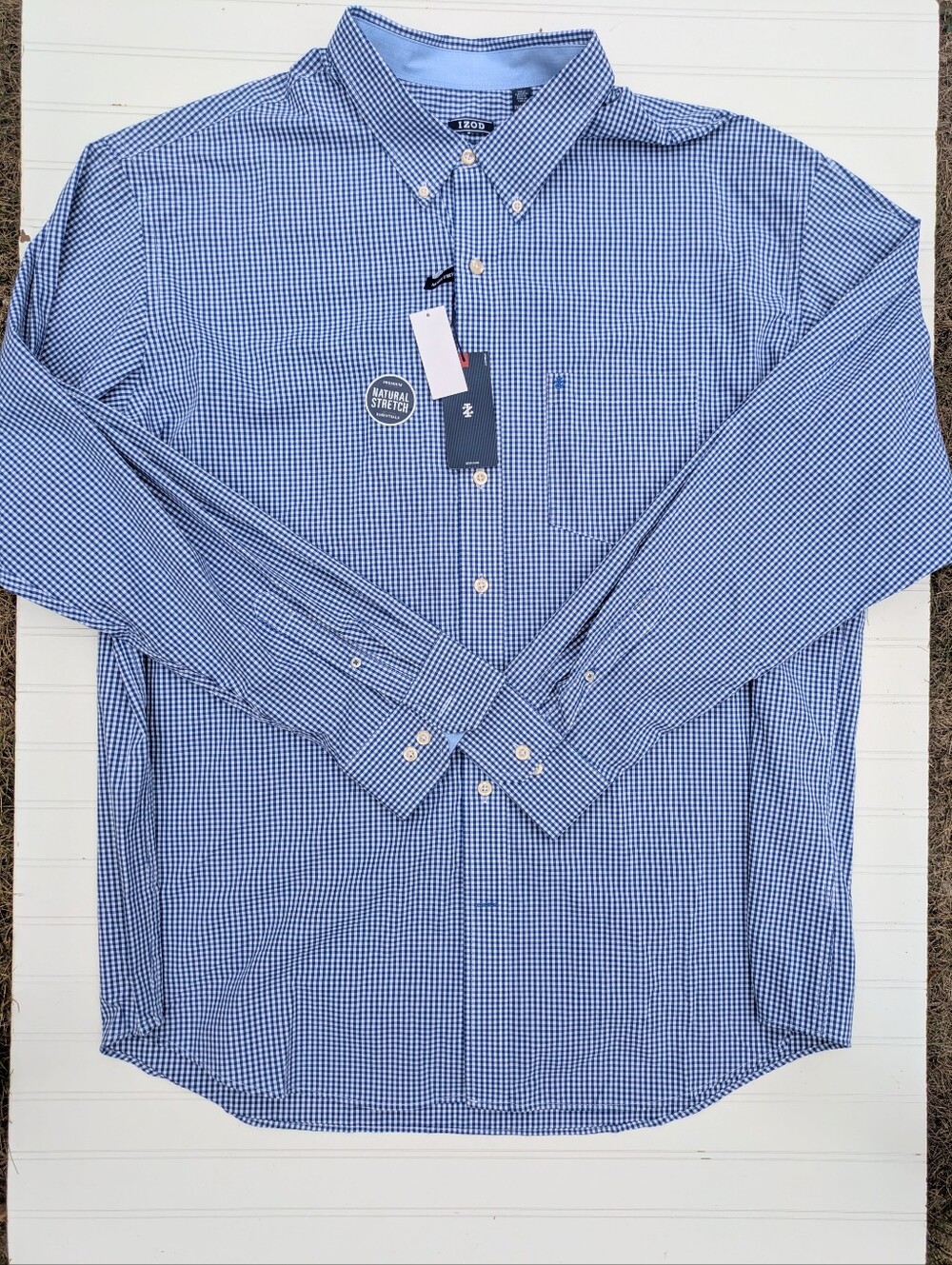IZOD Blue Plaid Button Down Cotton Shirt NWT 3XLTall
